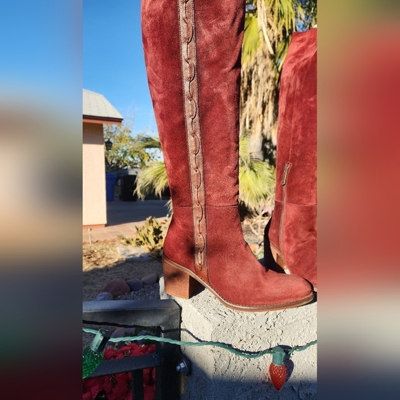 Vera Cruz Sundance Sagebrush boots  Burgundy suede brown leather‎ trim Tall - Picture 6 of 11